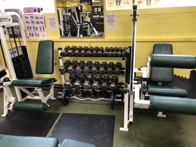 Dumbbells, Free Weights, and Leg Extension Machine